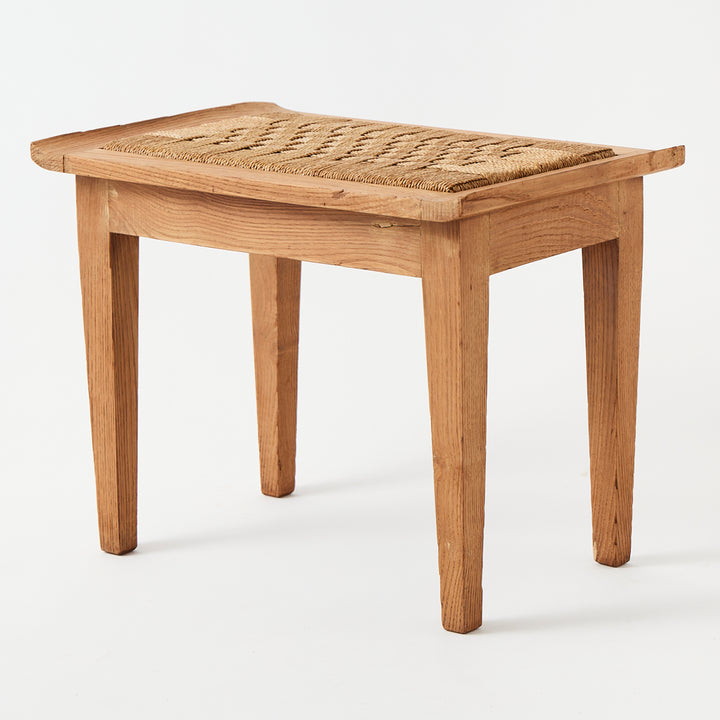 Vintage Pair of Cerused Oak Stools with Rope Seats