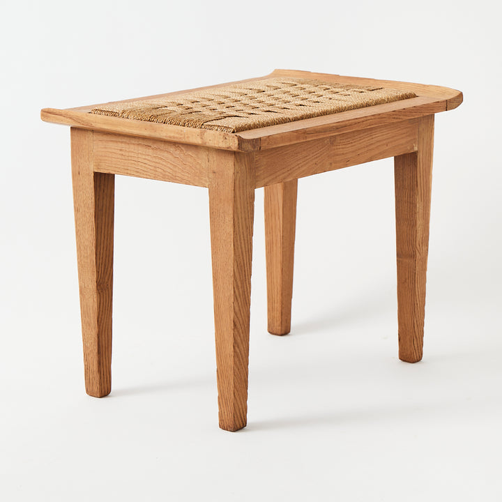 Vintage Pair of Cerused Oak Stools with Rope Seats