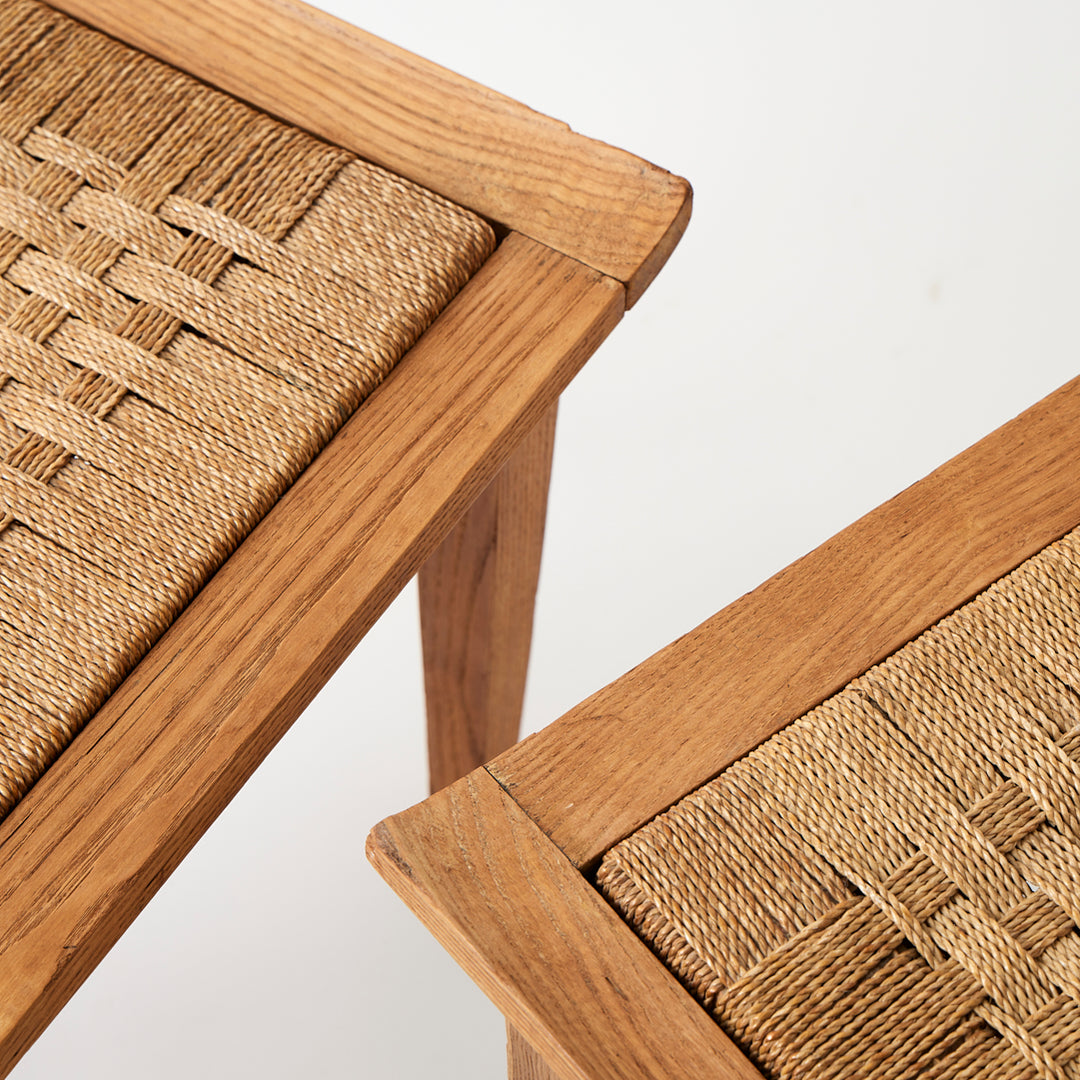 Vintage Pair of Cerused Oak Stools with Rope Seats