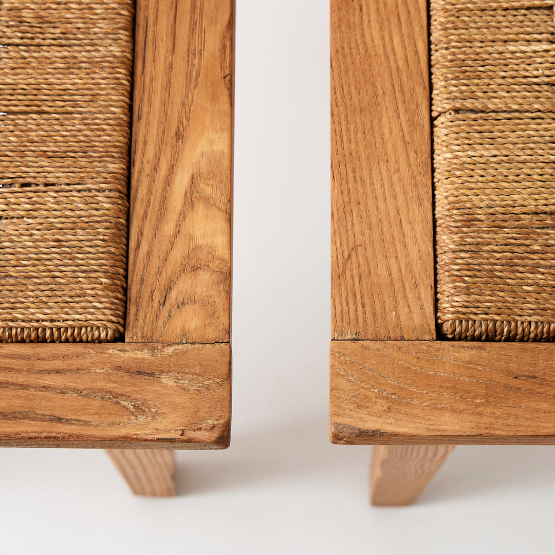 Vintage Pair of Cerused Oak Stools with Rope Seats