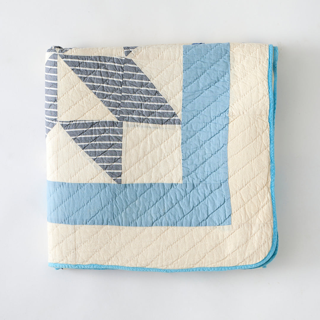 Vintage Blue and White Star Quilt, circa 1940