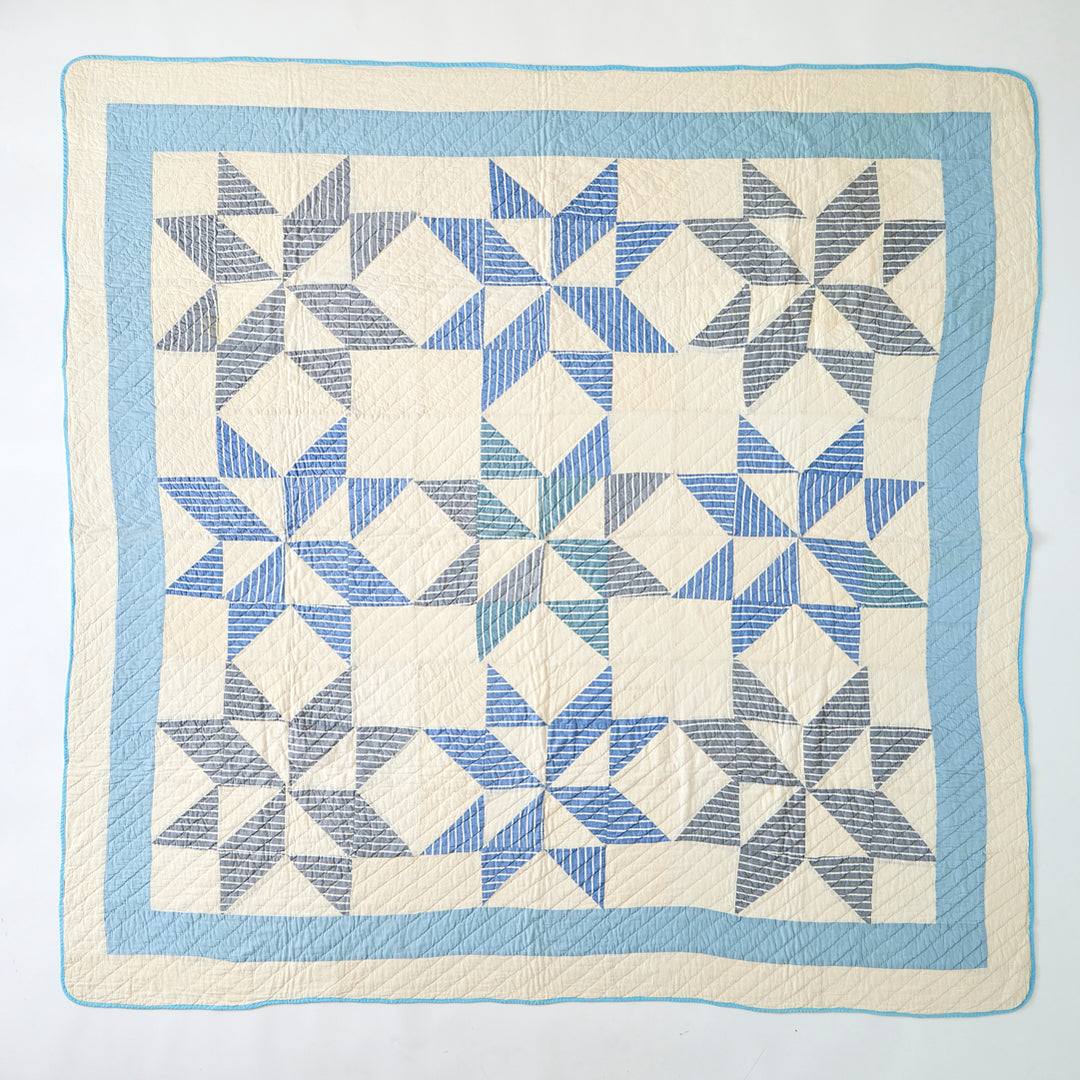 Vintage Blue and White Star Quilt, circa 1940