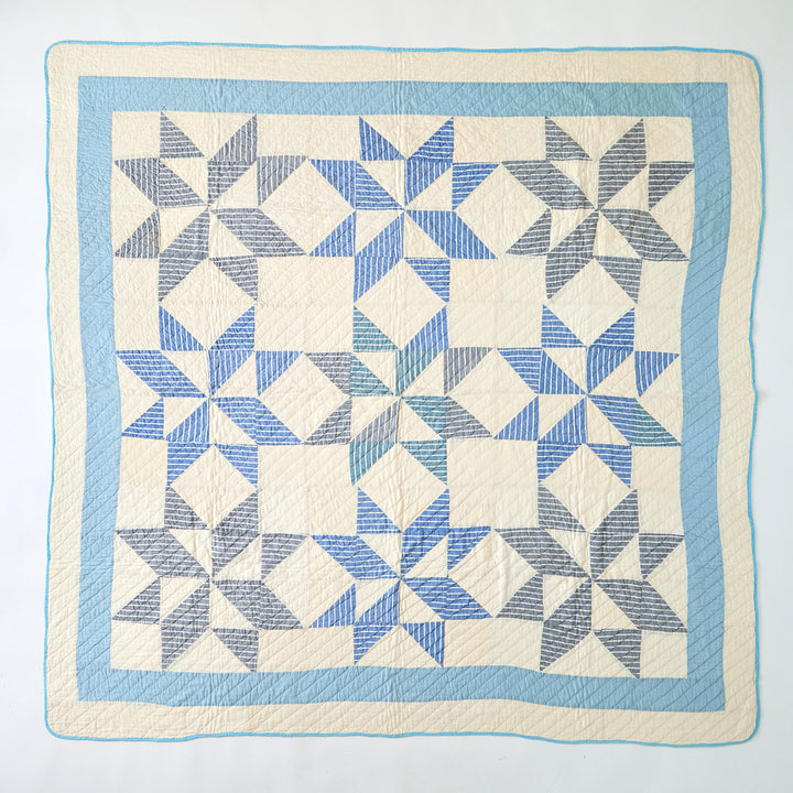 Vintage Blue and White Star Quilt, circa 1940