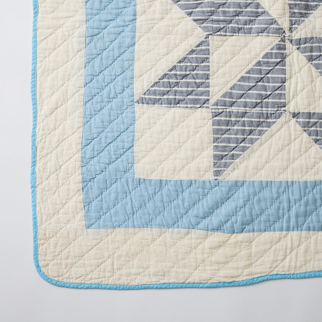 Vintage Blue and White Star Quilt, circa 1940