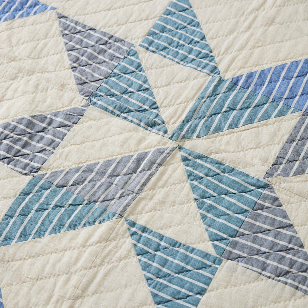 Vintage Blue and White Star Quilt, circa 1940