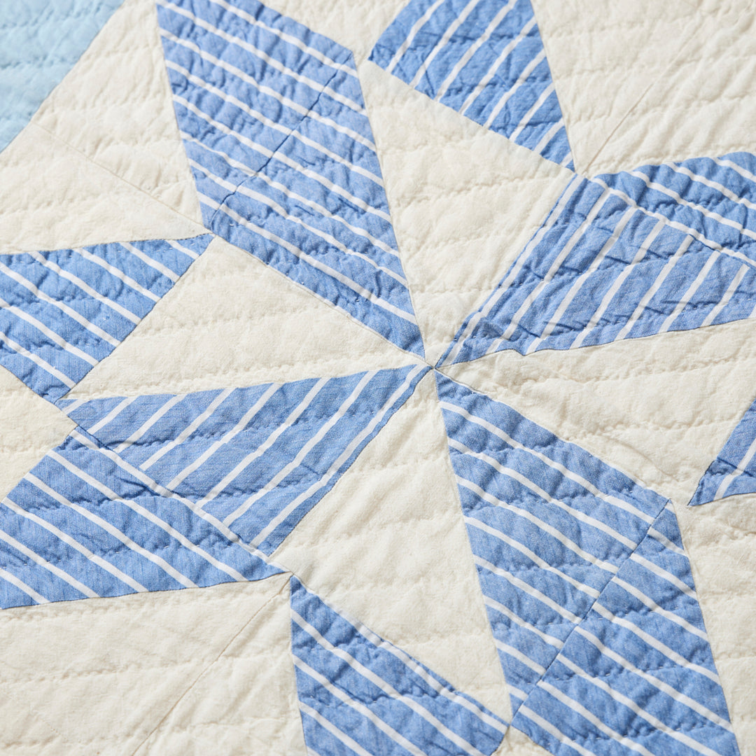 Vintage Blue and White Star Quilt, circa 1940