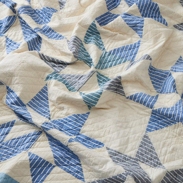 Vintage Blue and White Star Quilt, circa 1940