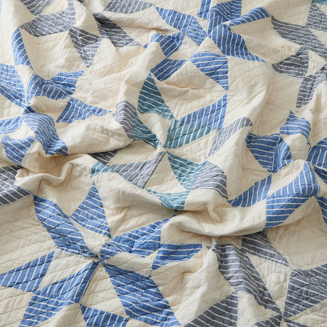Vintage Blue and White Star Quilt, circa 1940