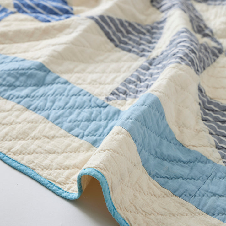 Vintage Blue and White Star Quilt, circa 1940