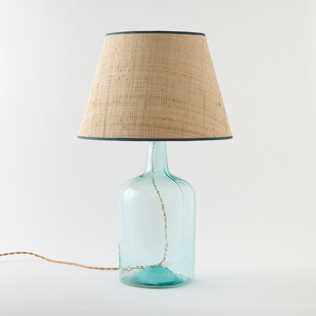 Antique Demijohn Lamp with Custom Raffia Shade