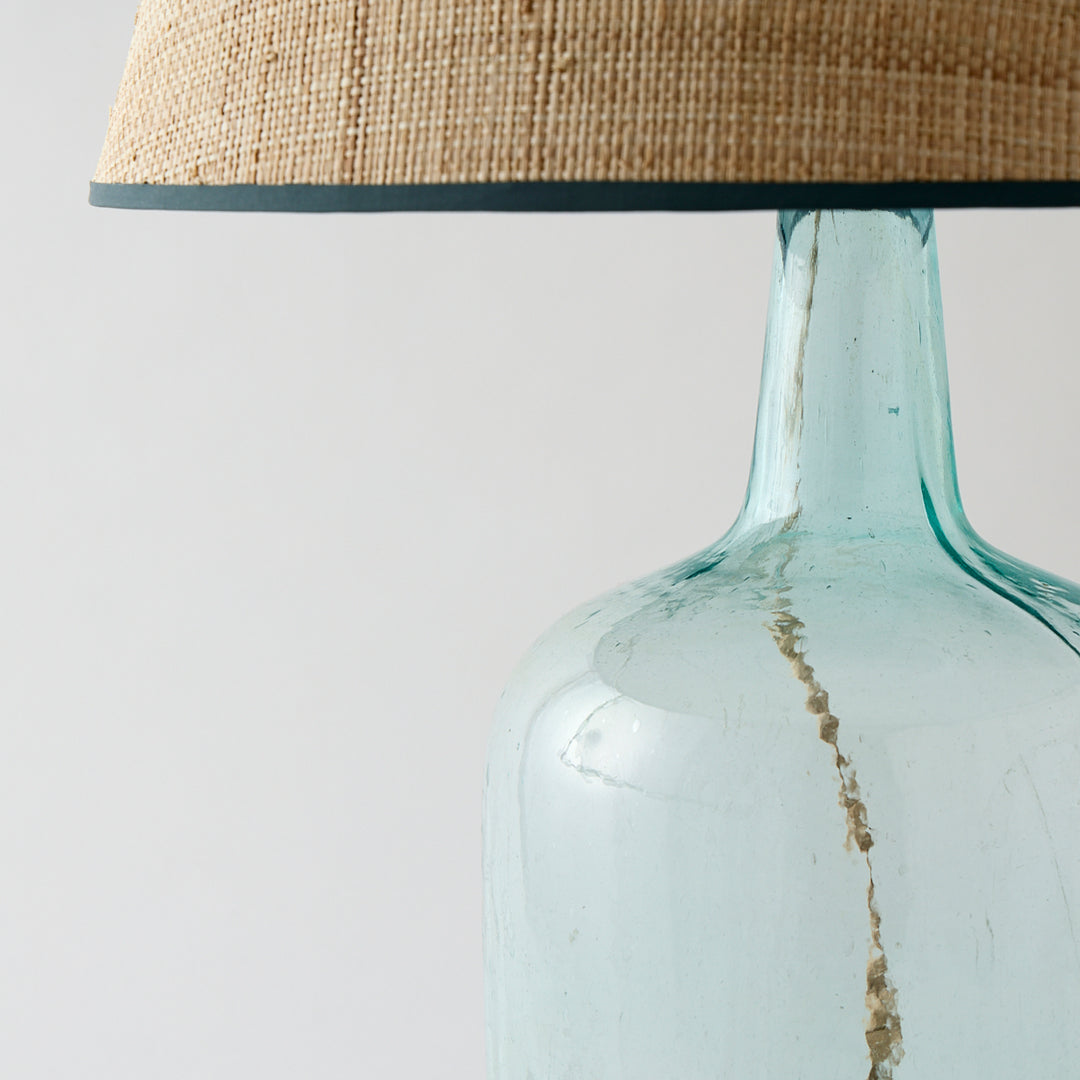 Antique Demijohn Lamp with Custom Raffia Shade