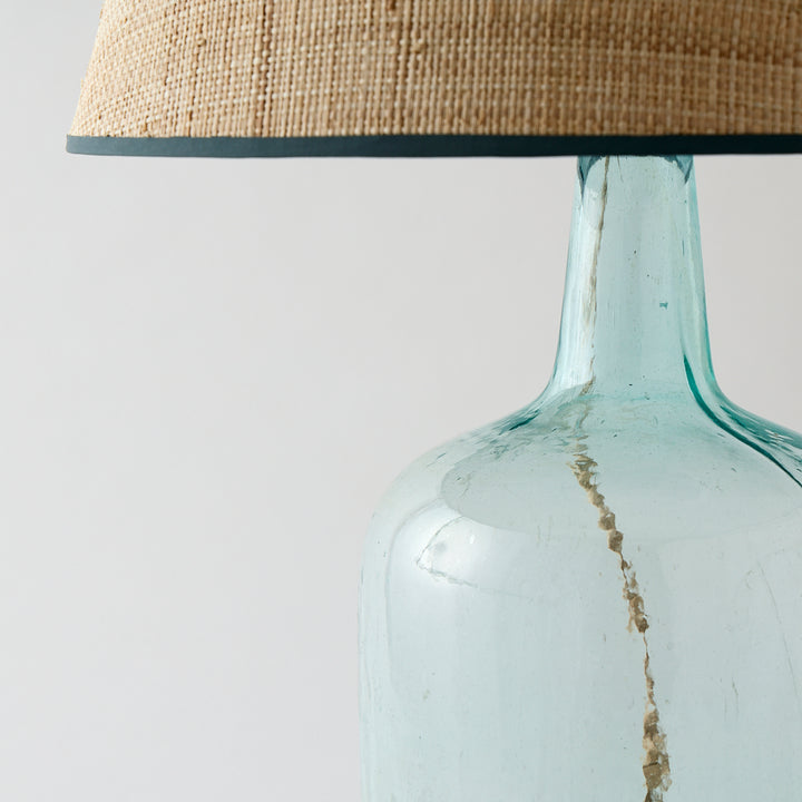 Antique Demijohn Lamp with Custom Raffia Shade