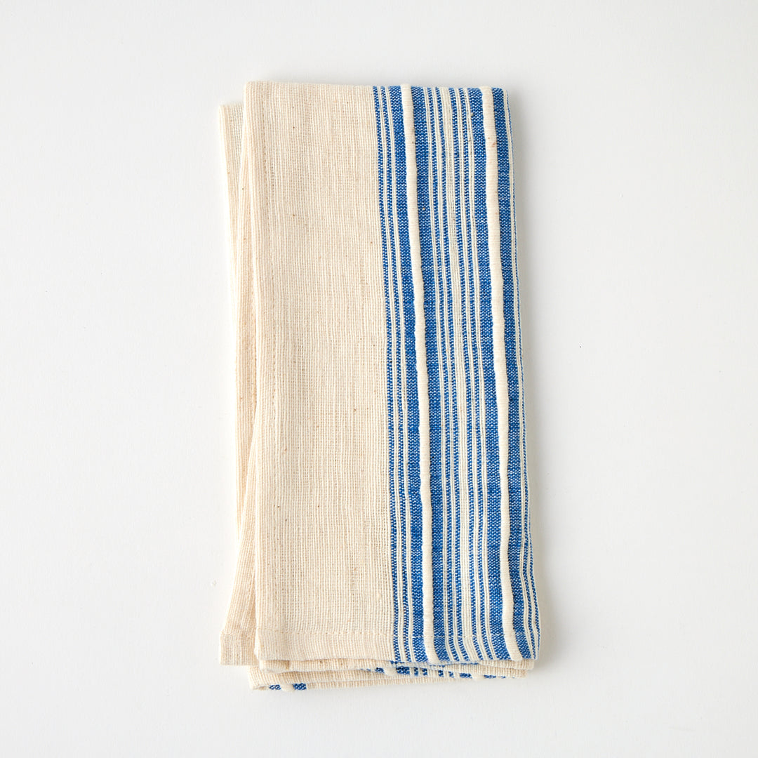 Handwoven Cotton Dinner Napkins with Blue Stripe
