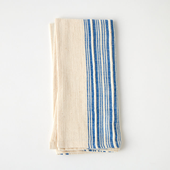 Handwoven Cotton Dinner Napkins with Blue Stripe