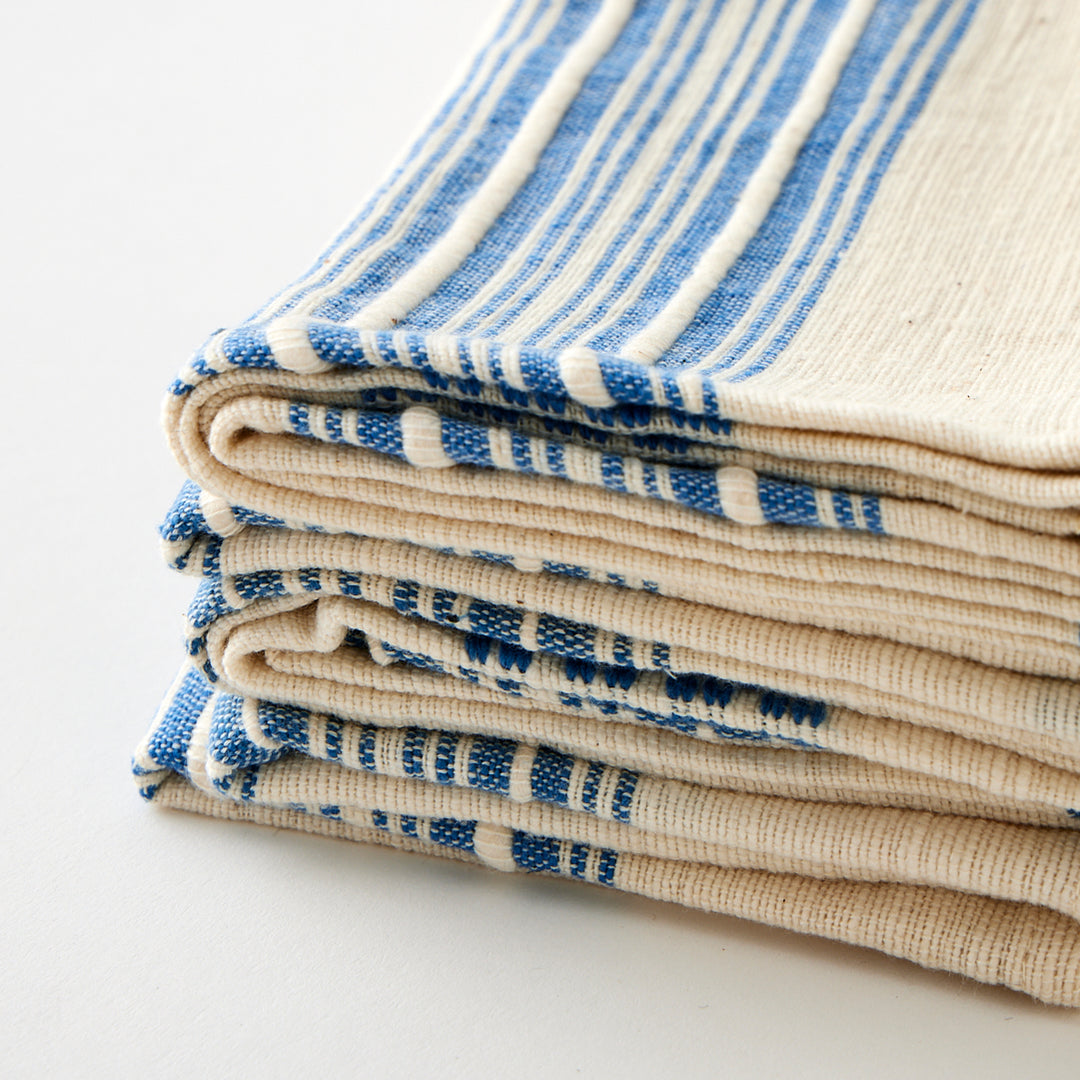 Handwoven Cotton Dinner Napkins with Blue Stripe