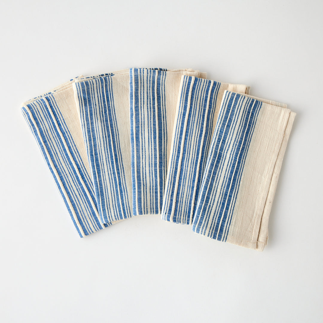 Handwoven Cotton Dinner Napkins with Blue Stripe