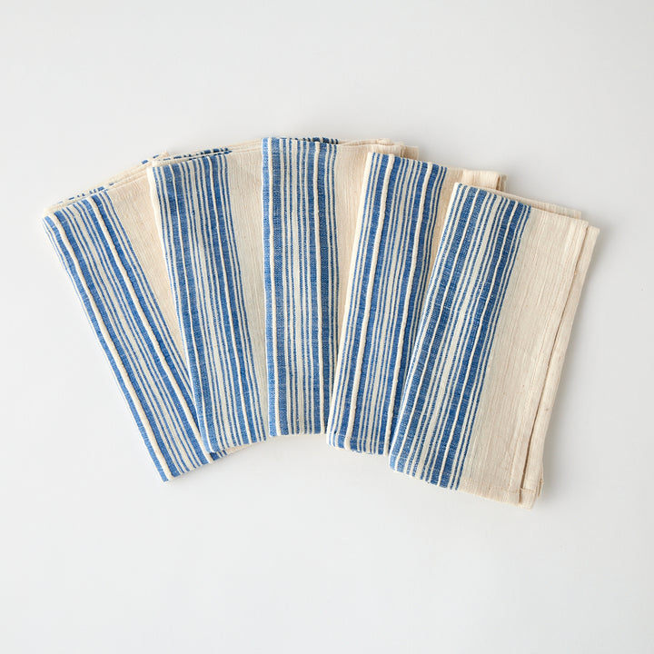 Handwoven Cotton Dinner Napkins with Blue Stripe