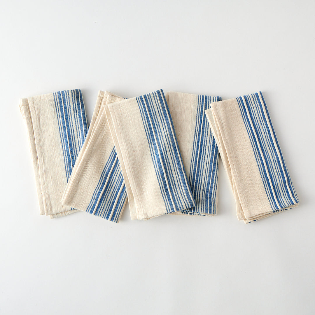 Handwoven Cotton Dinner Napkins with Blue Stripe