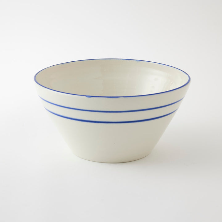 Handmade Salad Bowl with Blue Stripe