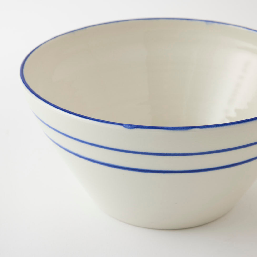 Handmade Salad Bowl with Blue Stripe