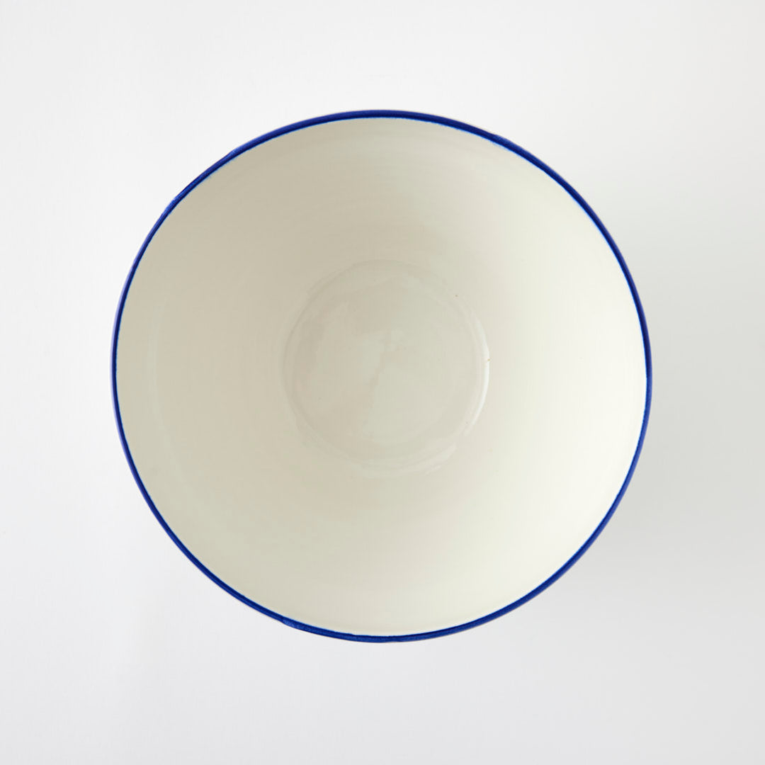 Handmade Salad Bowl with Blue Stripe