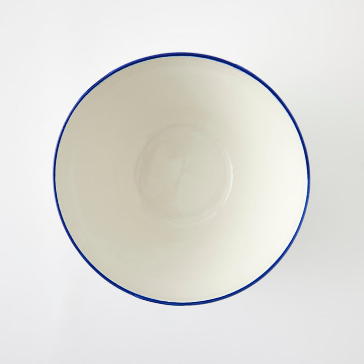 Handmade Salad Bowl with Blue Stripe