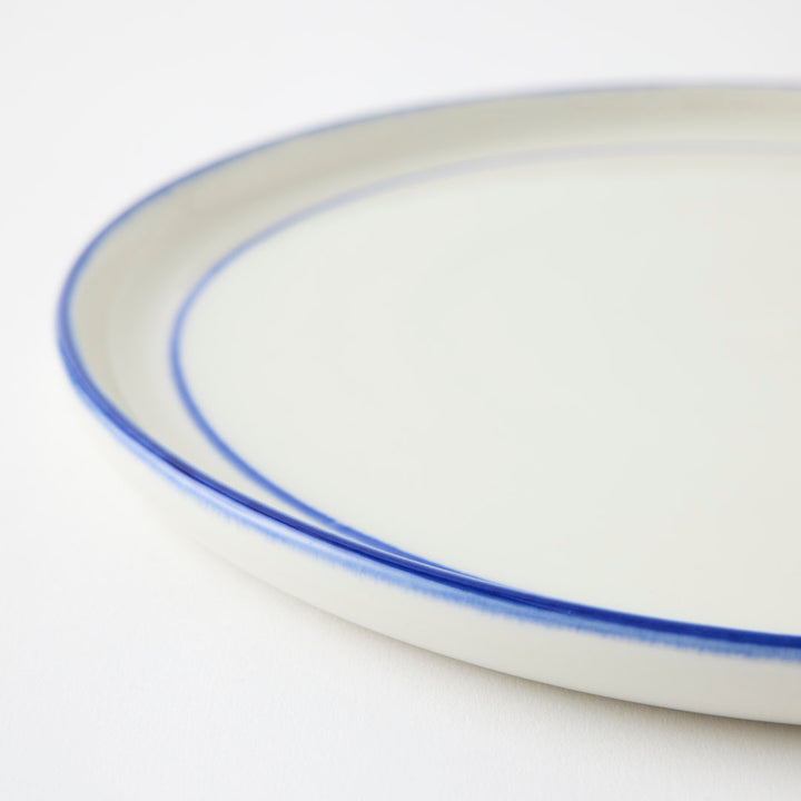 Handmade Dinner Plate with Blue Stripe