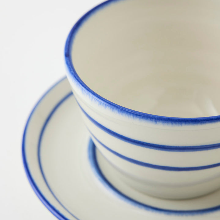 Handmade Cup and Saucer with Blue Stripe