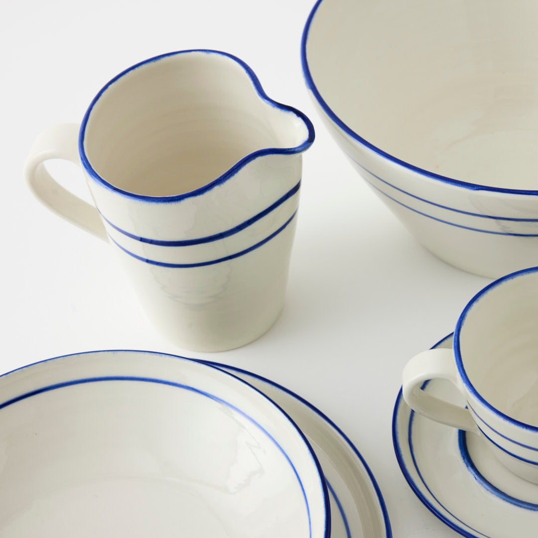Handmade Dinner Plate with Blue Stripe