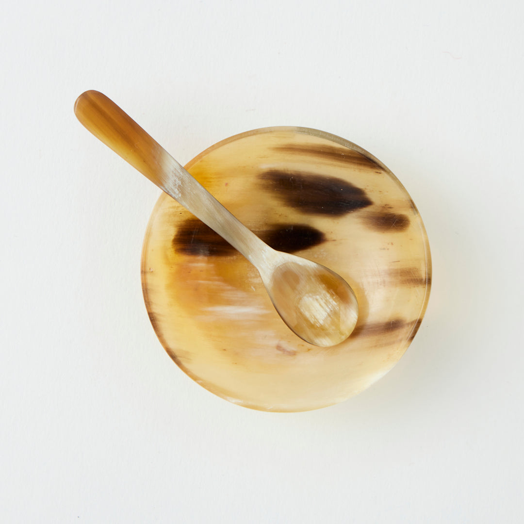 Horn Salt Cellar &amp; Spoon Set