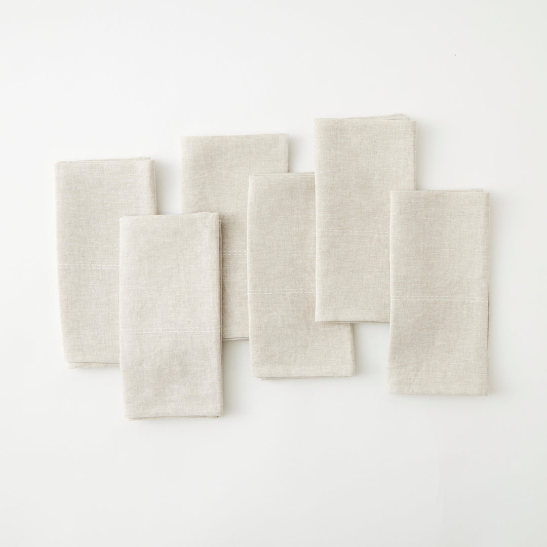 Rythmo Linen Napkins, White Stitching, Set of 6