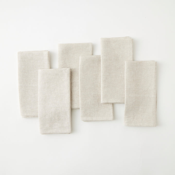 Rythmo Linen Napkins, White Stitching, Set of 6