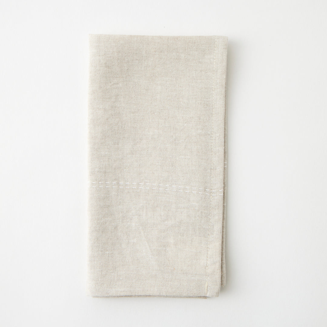 Rythmo Linen Napkins, White Stitching, Set of 6