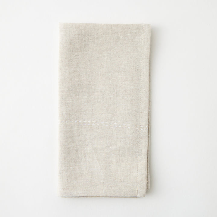 Rythmo Linen Napkins, White Stitching, Set of 6