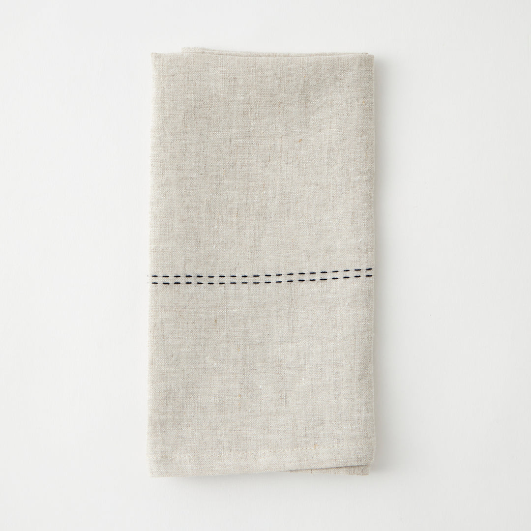 Rythmo Linen Napkins, Black Stitching, Set of 6