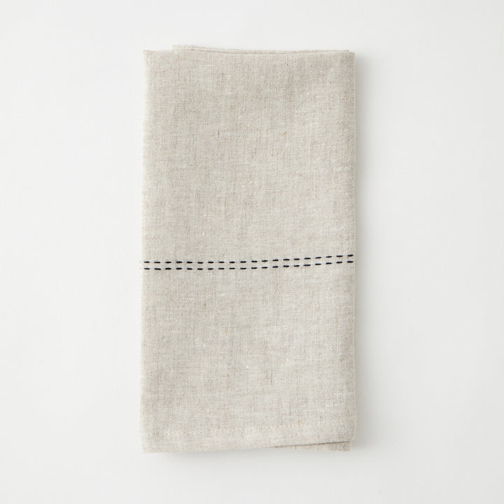 Rythmo Linen Napkins, Black Stitching, Set of 6