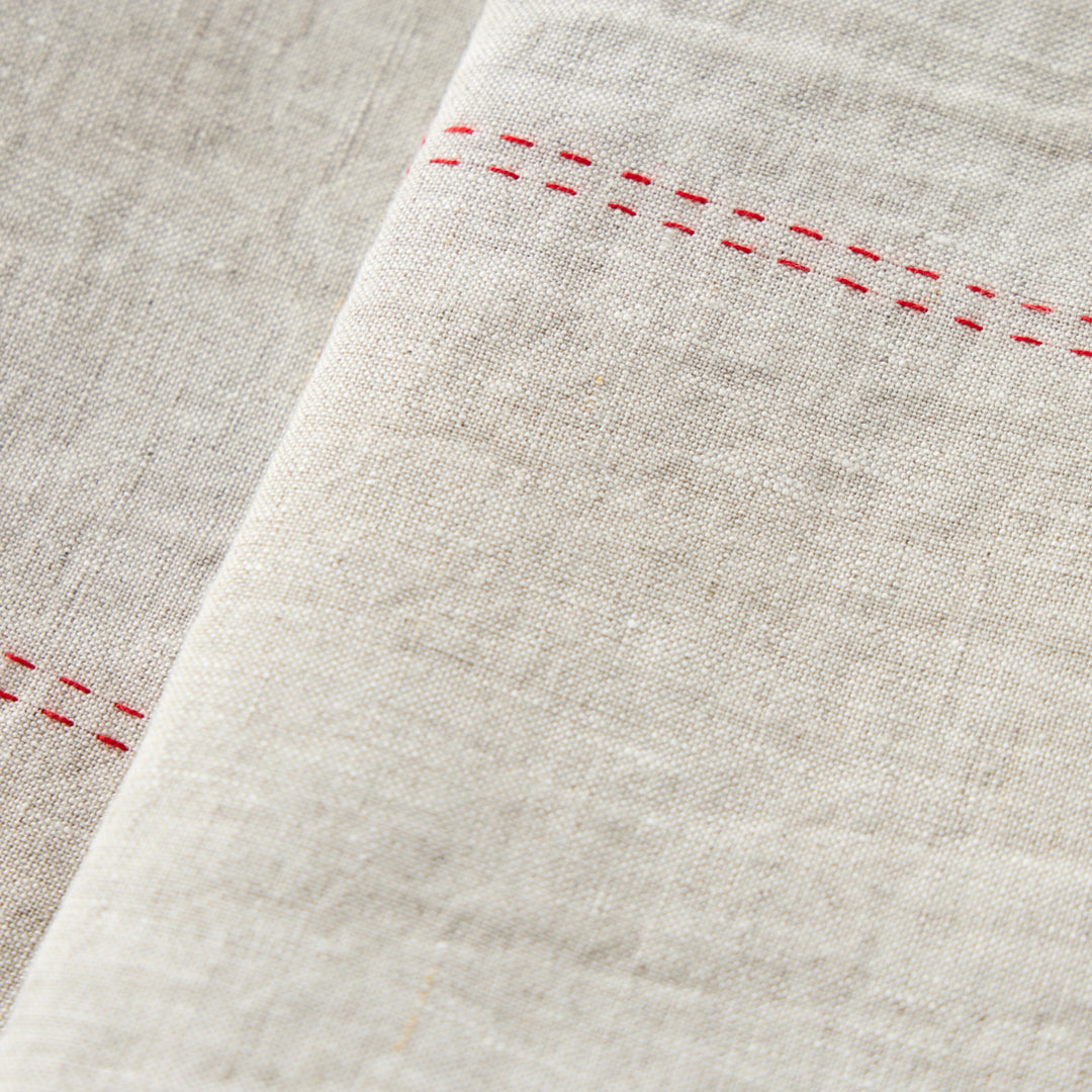 Rythmo Linen Napkins, Red Stitching, Set of 6