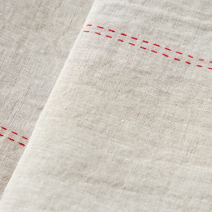 Rythmo Linen Napkins, Red Stitching, Set of 6