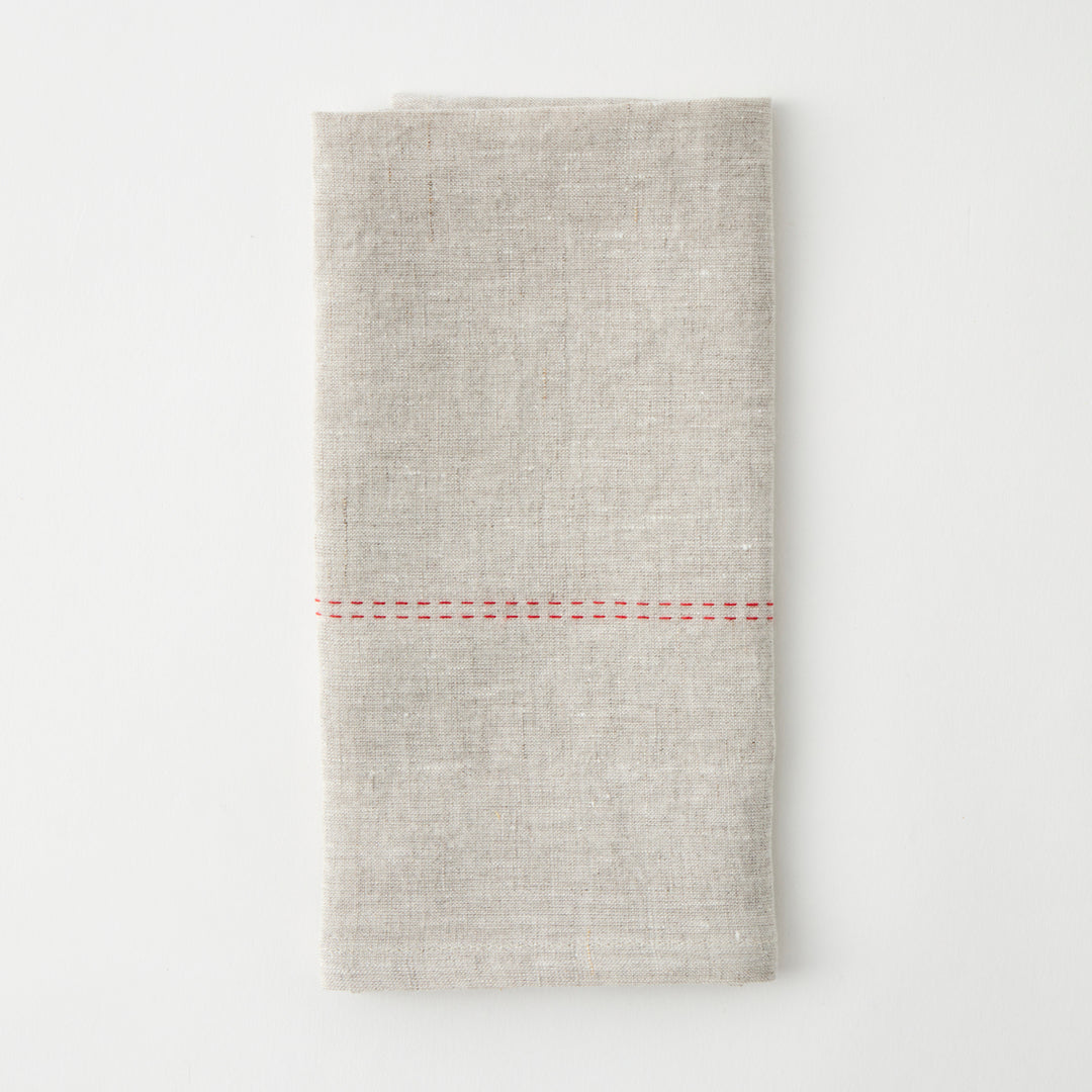 Rythmo Linen Napkins, Red Stitching, Set of 6