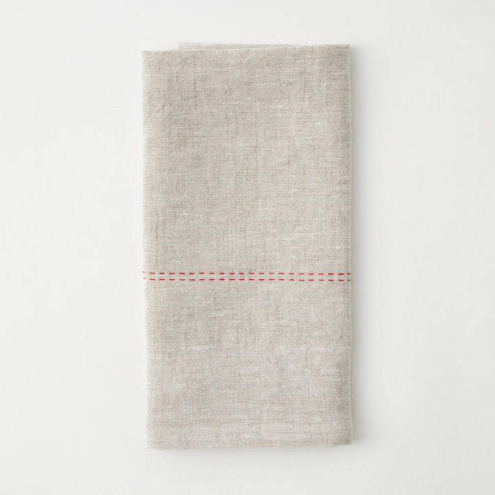 Rythmo Linen Napkins, Red Stitching, Set of 6