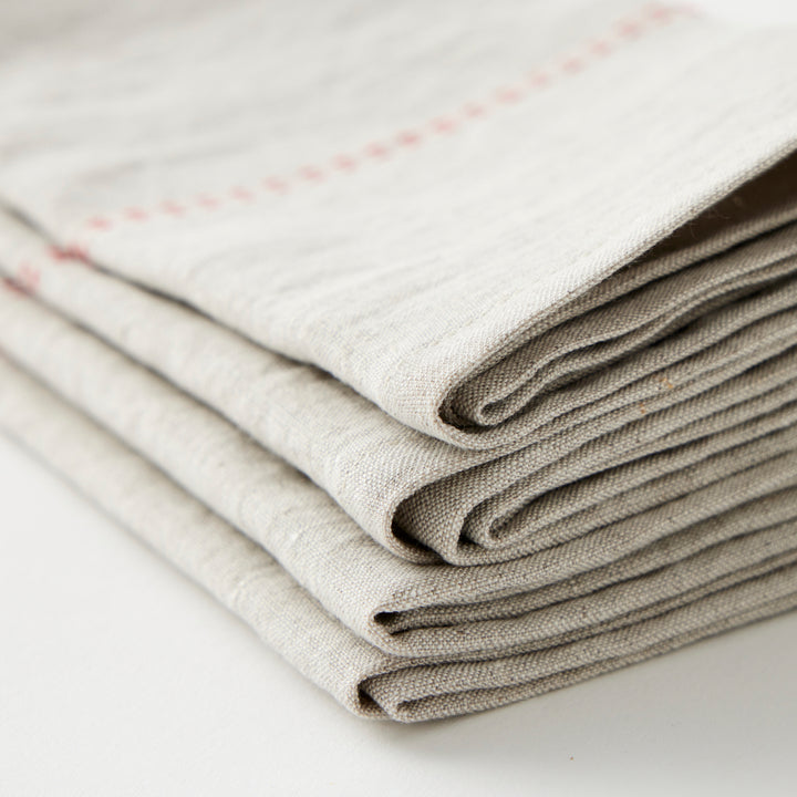 Rythmo Linen Napkins, Red Stitching, Set of 6