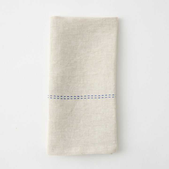 Rythmo Linen Napkins, Blue Stitching, Set of 6