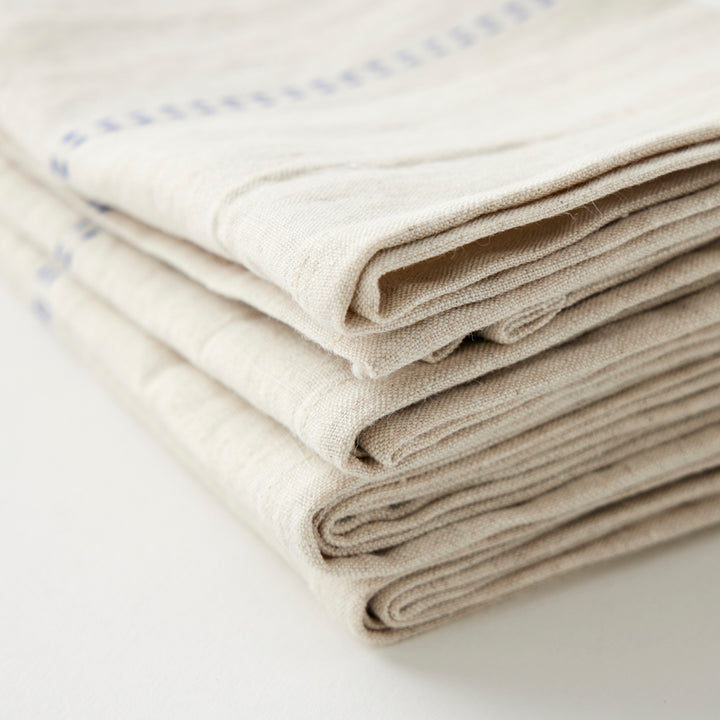 Rythmo Linen Napkins, Blue Stitching, Set of 6
