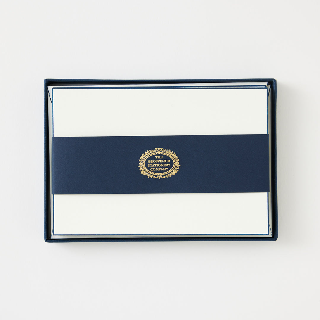 Boxed Notecard Set with Navy Borders