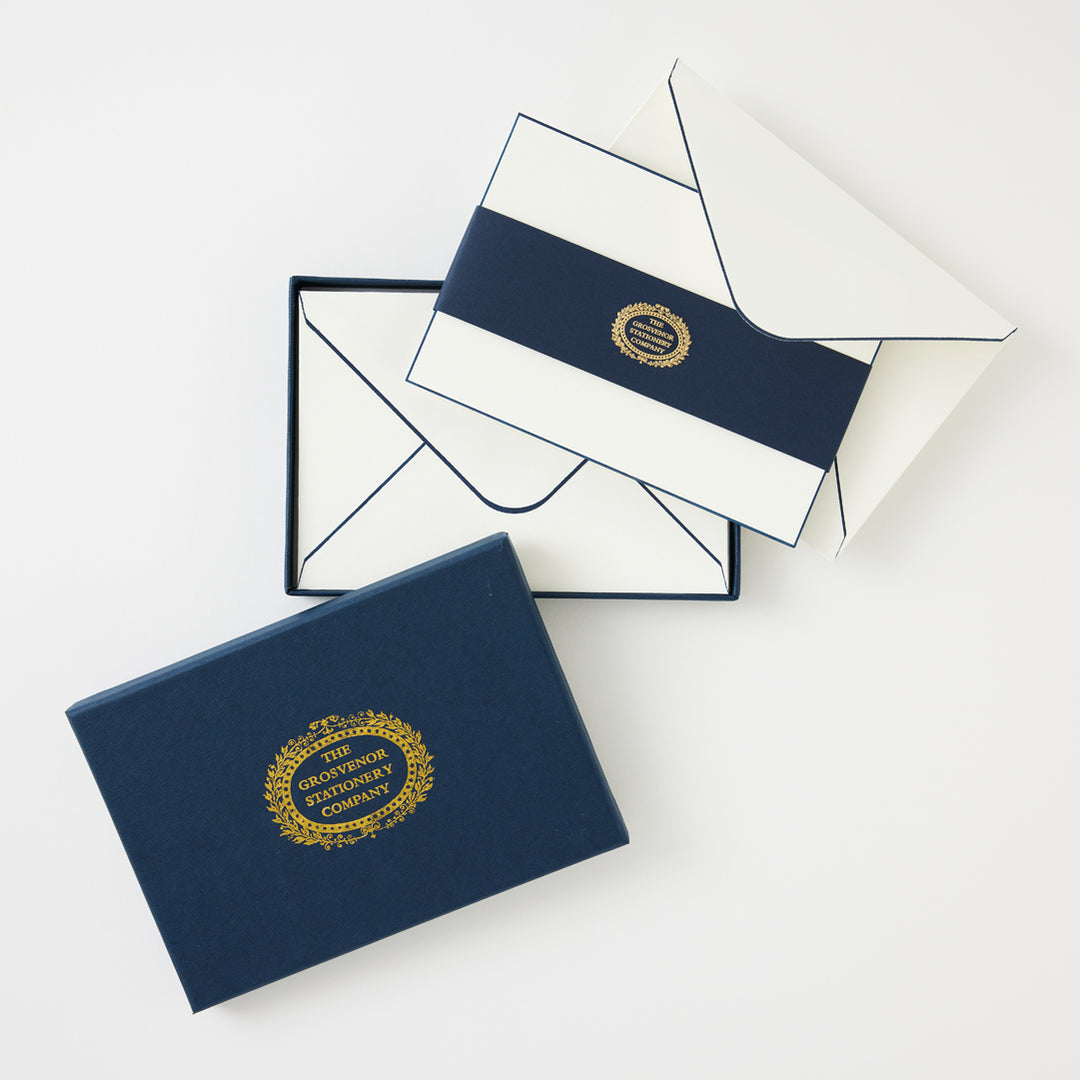 Boxed Notecard Set with Navy Borders