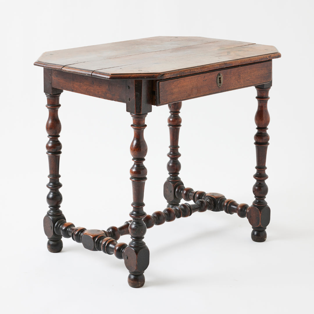 Antique French Walnut Turned Leg Table, 18th Century