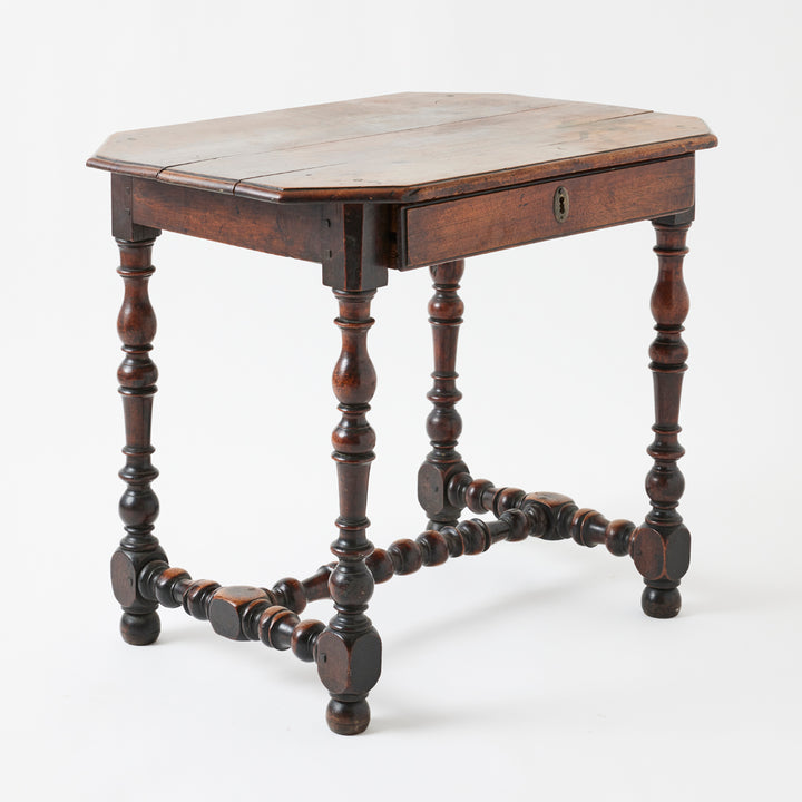 Antique French Walnut Turned Leg Table, 18th Century