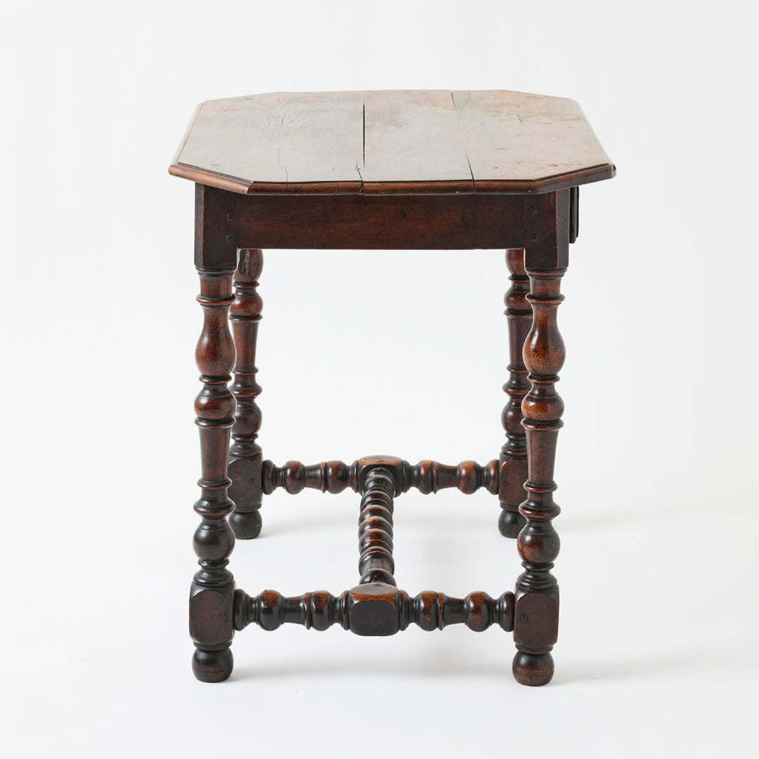 Antique French Walnut Turned Leg Table, 18th Century