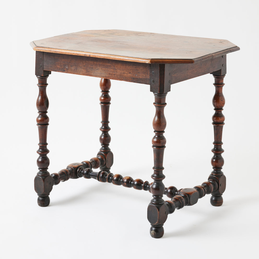Antique French Walnut Turned Leg Table, 18th Century
