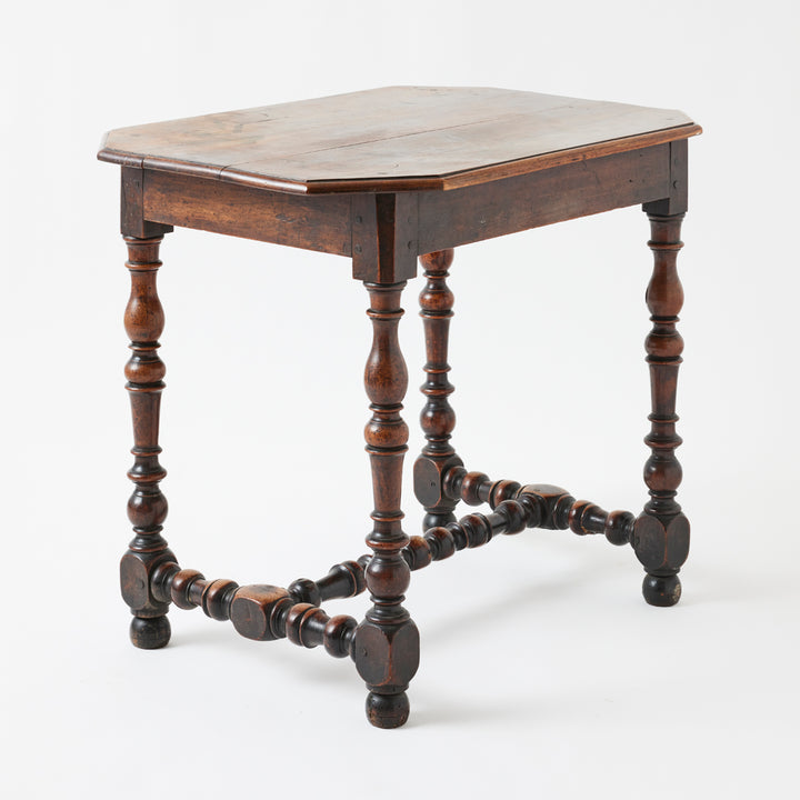 Antique French Walnut Turned Leg Table, 18th Century